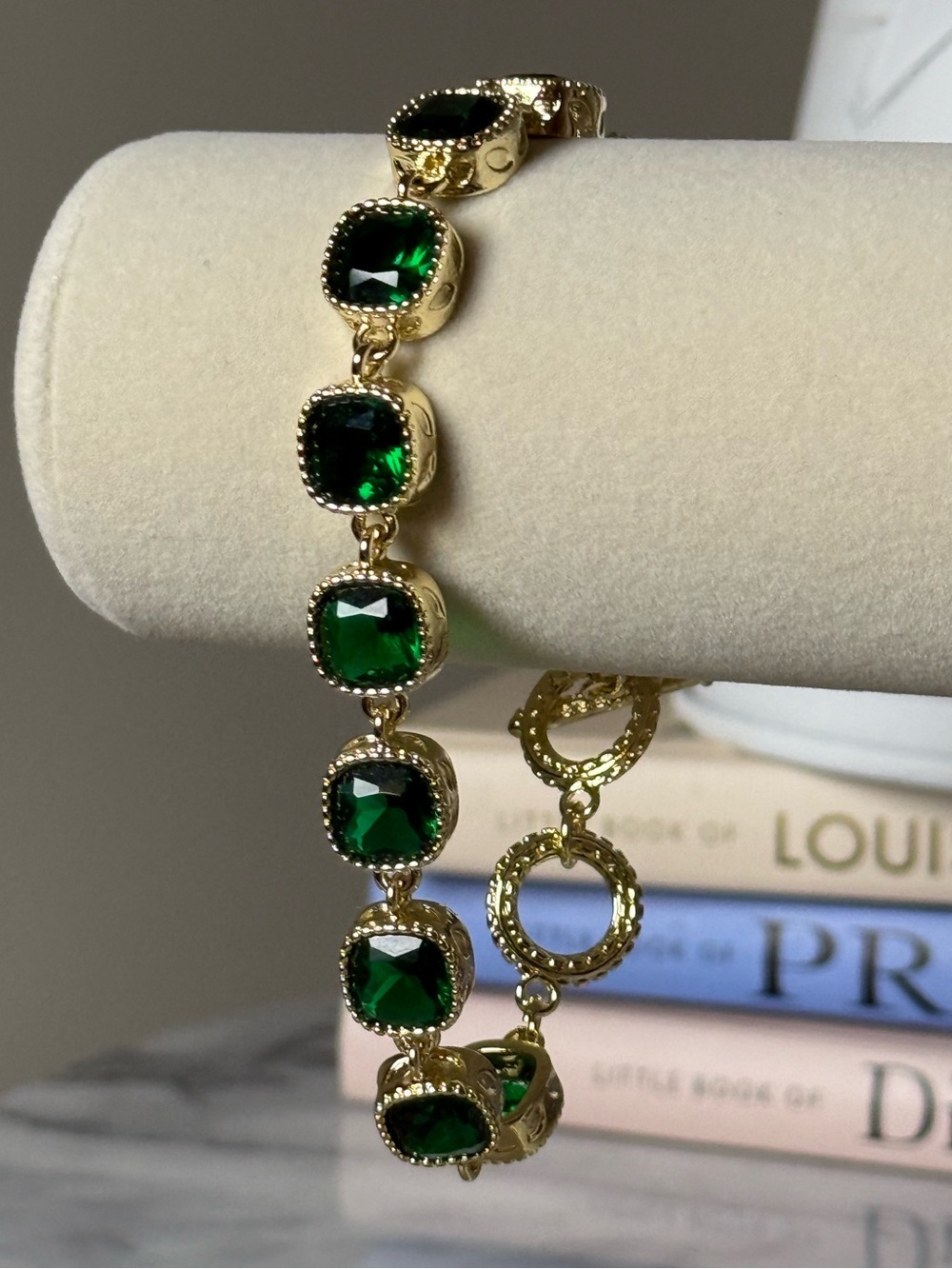 Goldoro 18k Yellow Gold Layered/GF & 
Emerald Colored Bracelet. Brand New! #369